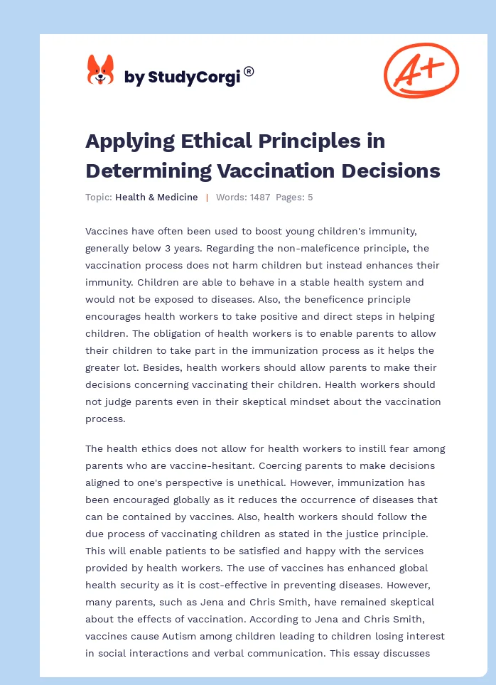 Applying Ethical Principles in Determining Vaccination Decisions. Page 1