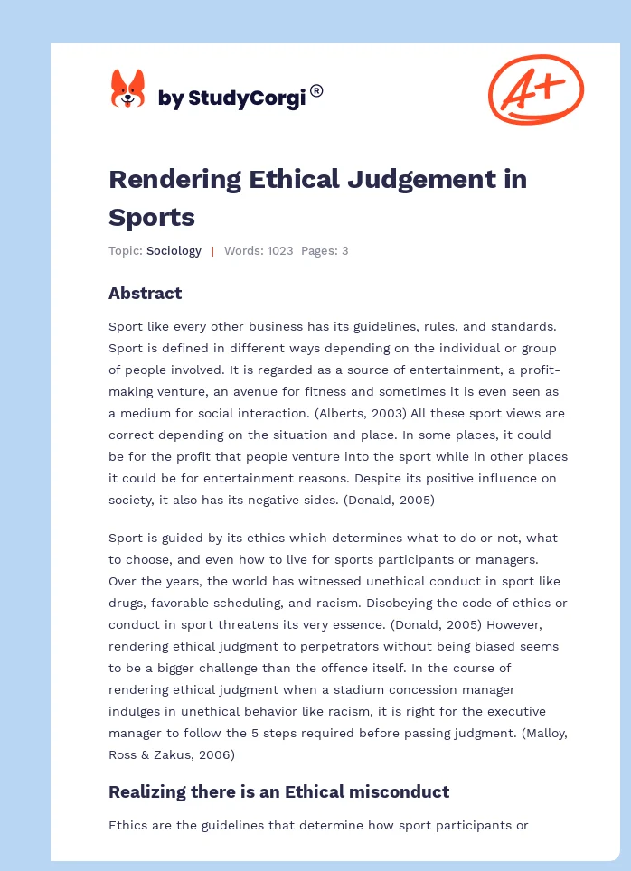 Rendering Ethical Judgement in Sports. Page 1
