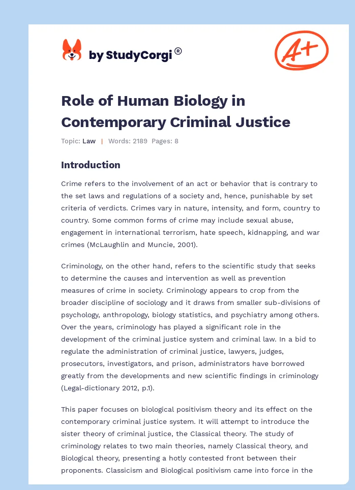 Role of Human Biology in Contemporary Criminal Justice. Page 1