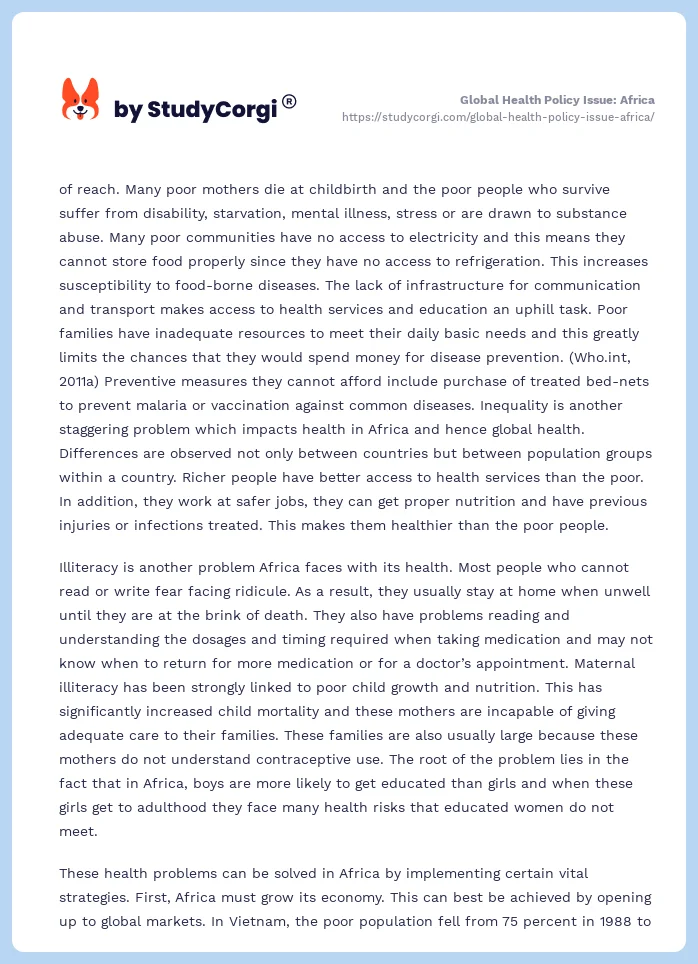 Global Health Policy Issue: Africa. Page 2