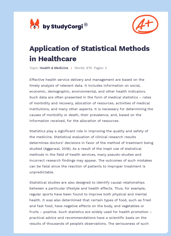 Application of Statistical Methods in Healthcare. Page 1