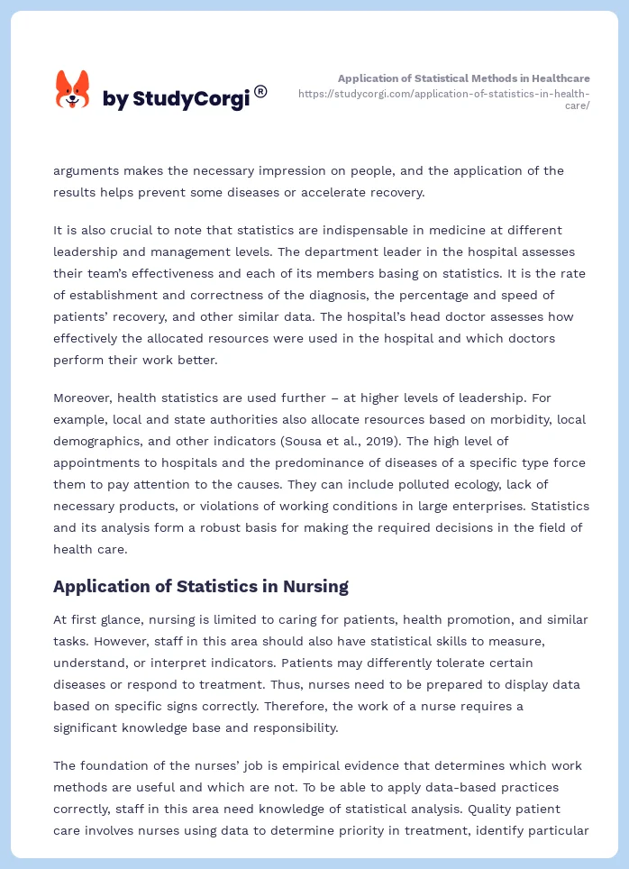 Application of Statistical Methods in Healthcare. Page 2