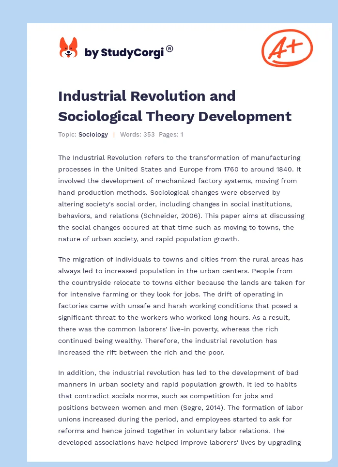 Industrial Revolution and Sociological Theory Development. Page 1