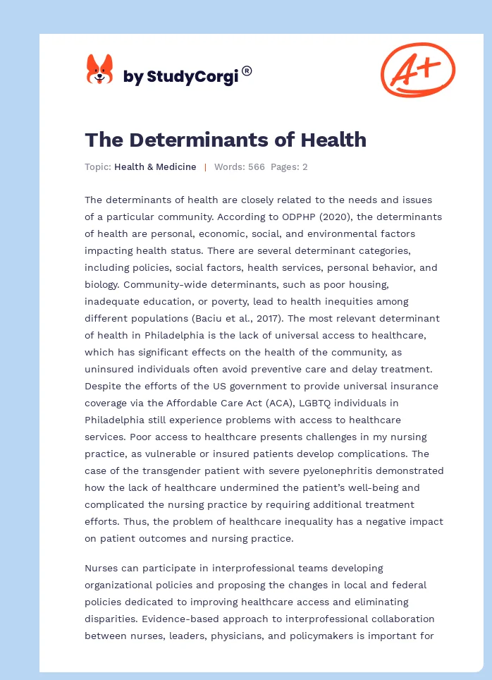 The Determinants of Health. Page 1