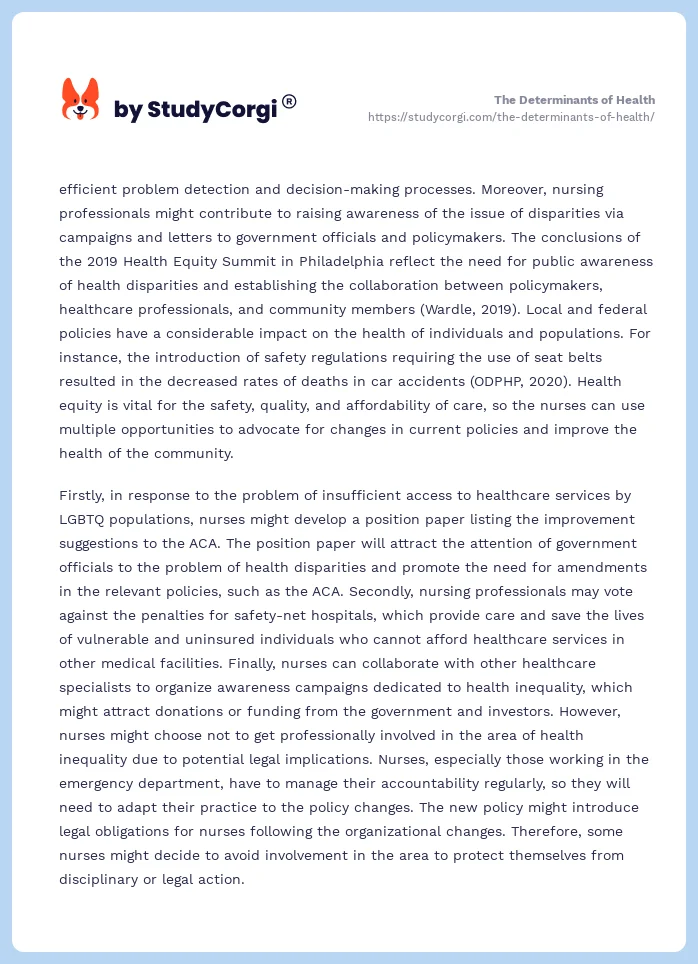 The Determinants of Health. Page 2