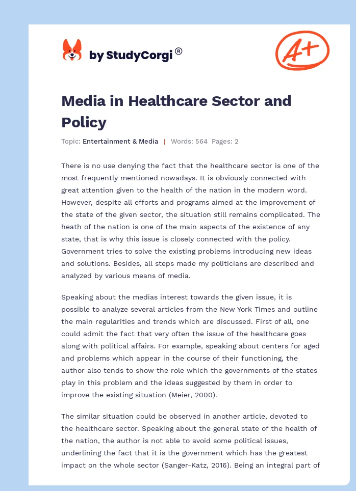 Media in Healthcare Sector and Policy. Page 1
