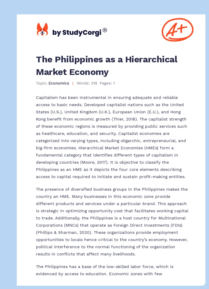 The Philippines as a Hierarchical Market Economy. Page 1