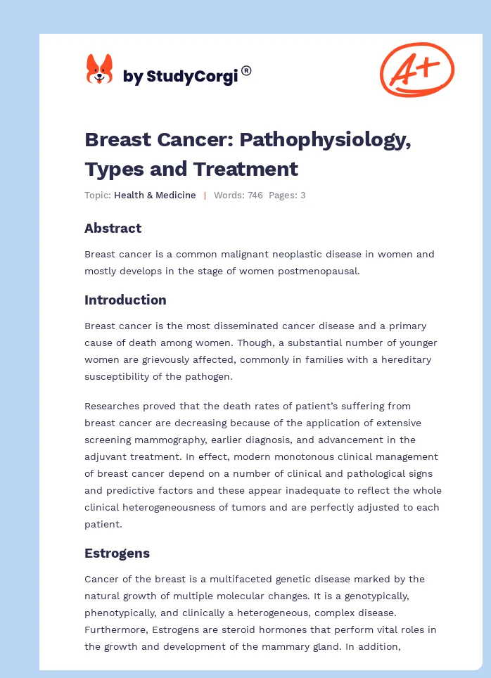 Breast Cancer: Pathophysiology, Types and Treatment. Page 1