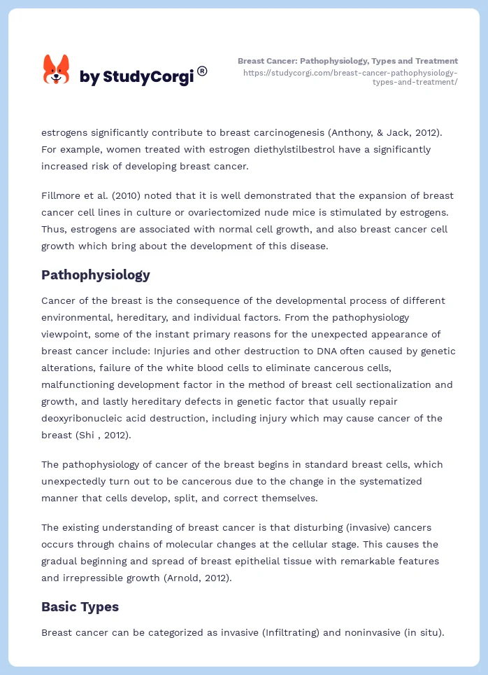 Breast Cancer: Pathophysiology, Types and Treatment. Page 2