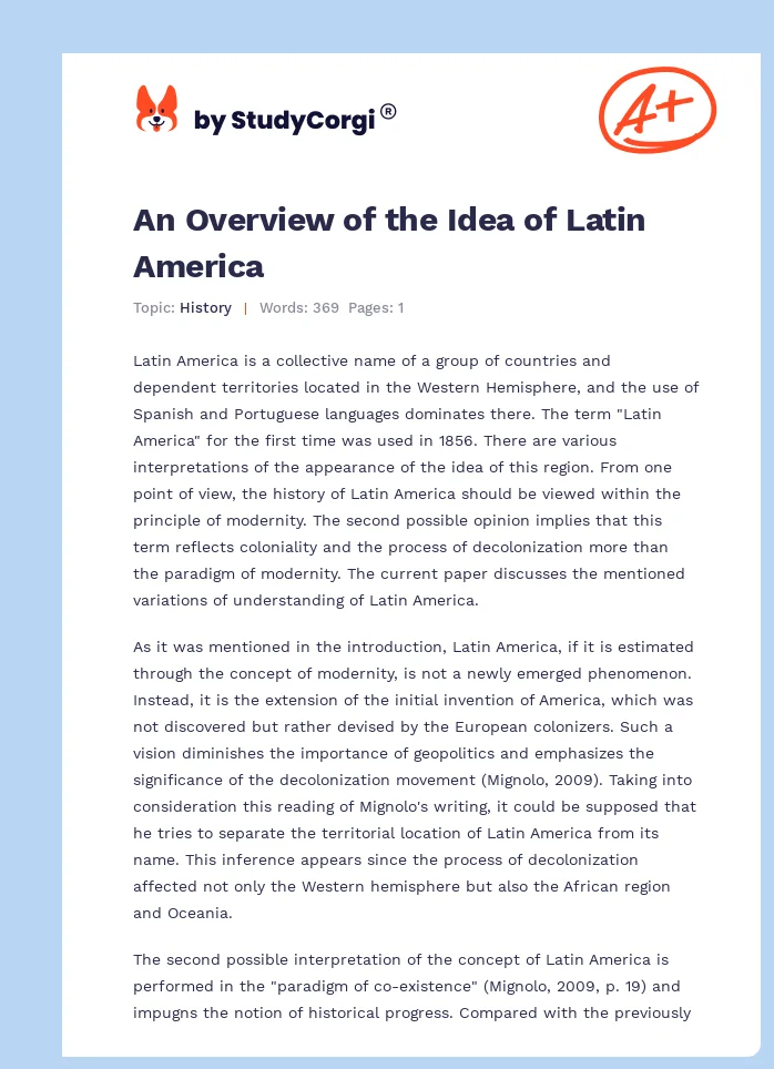 An Overview of the Idea of Latin America. Page 1