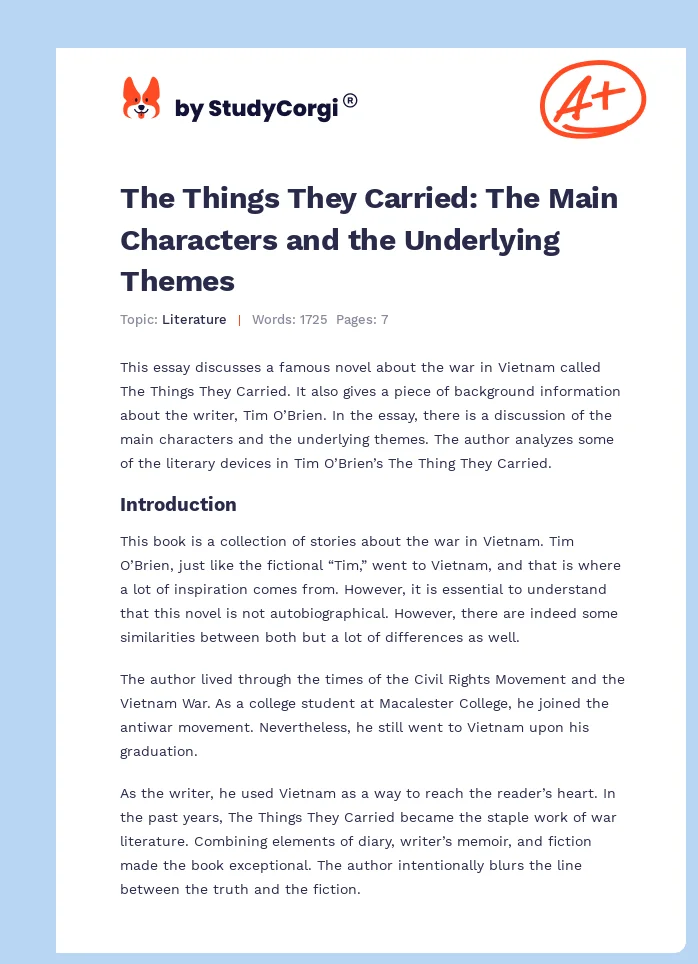 The Things They Carried: The Main Characters and the Underlying Themes. Page 1