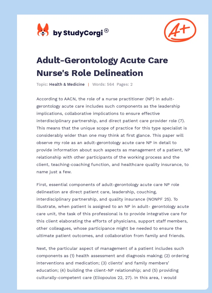 Adult-Gerontology Acute Care Nurse's Role Delineation. Page 1