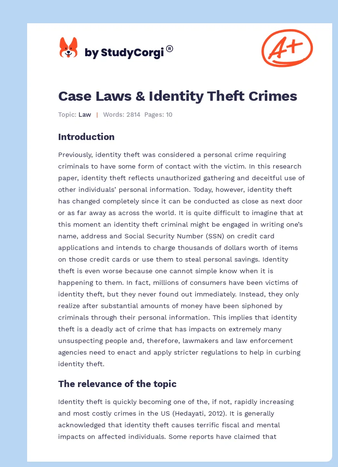 Case Laws & Identity Theft Crimes. Page 1