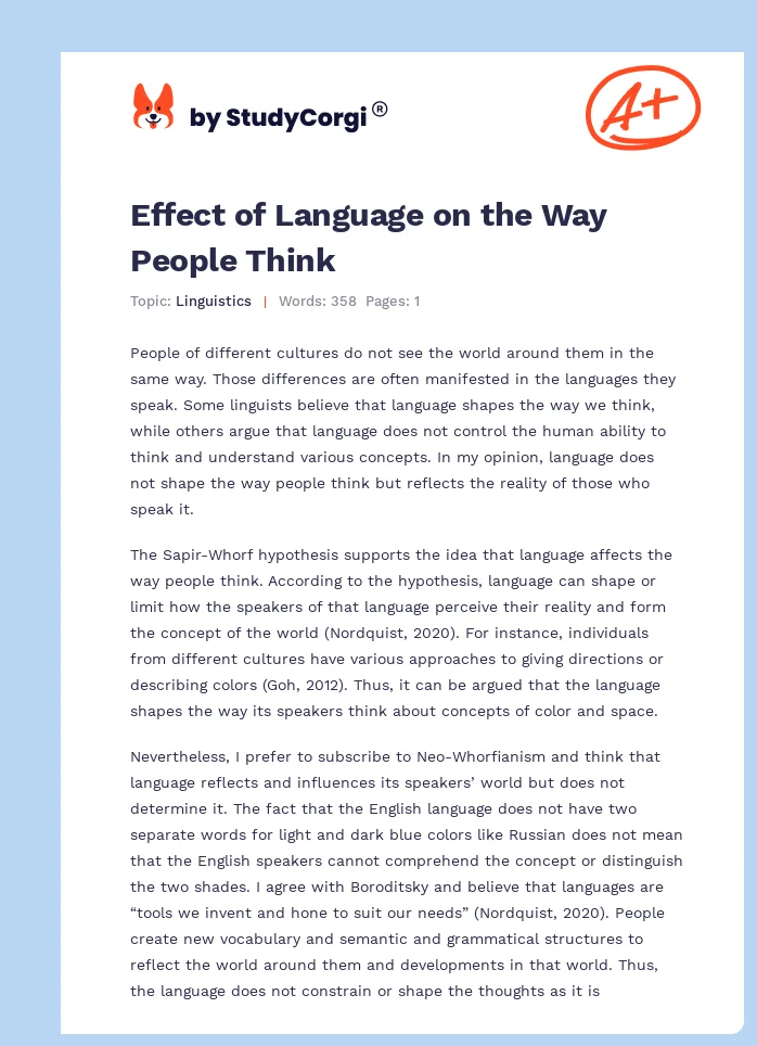 Effect of Language on the Way People Think. Page 1