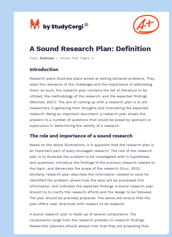 A Sound Research Plan: Definition. Page 1