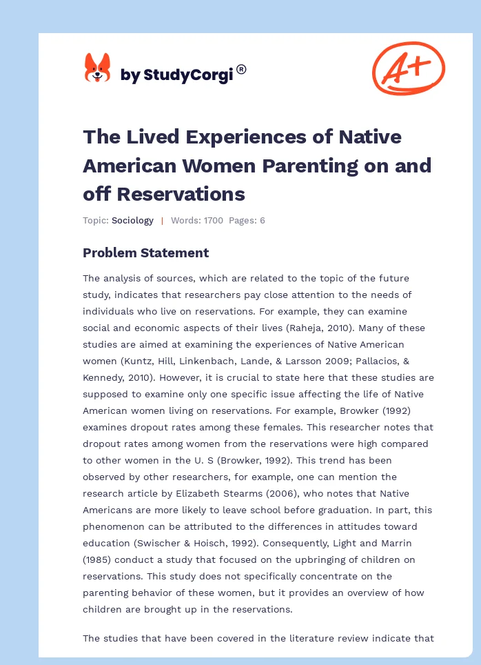 The Lived Experiences of Native American Women Parenting on and off Reservations. Page 1
