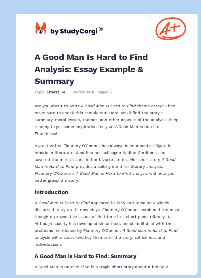 A Good Man Is Hard to Find Analysis: Essay Example & Summary. Page 1