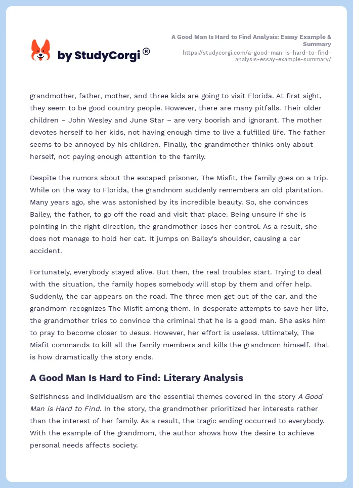 A Good Man Is Hard to Find Analysis: Essay Example & Summary. Page 2