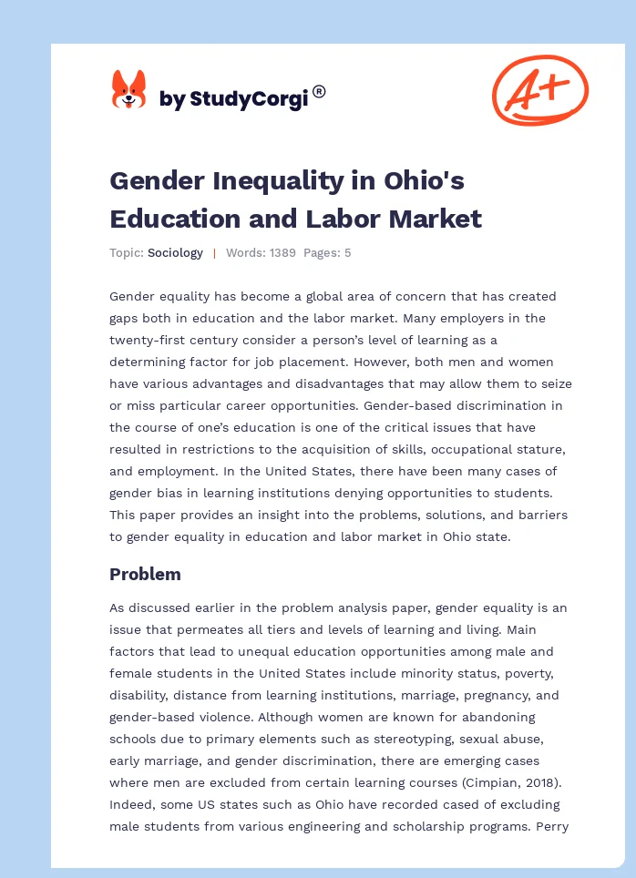 Gender Inequality in Ohio's Education and Labor Market. Page 1