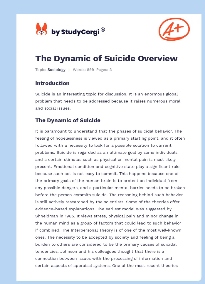 The Dynamic of Suicide Overview. Page 1