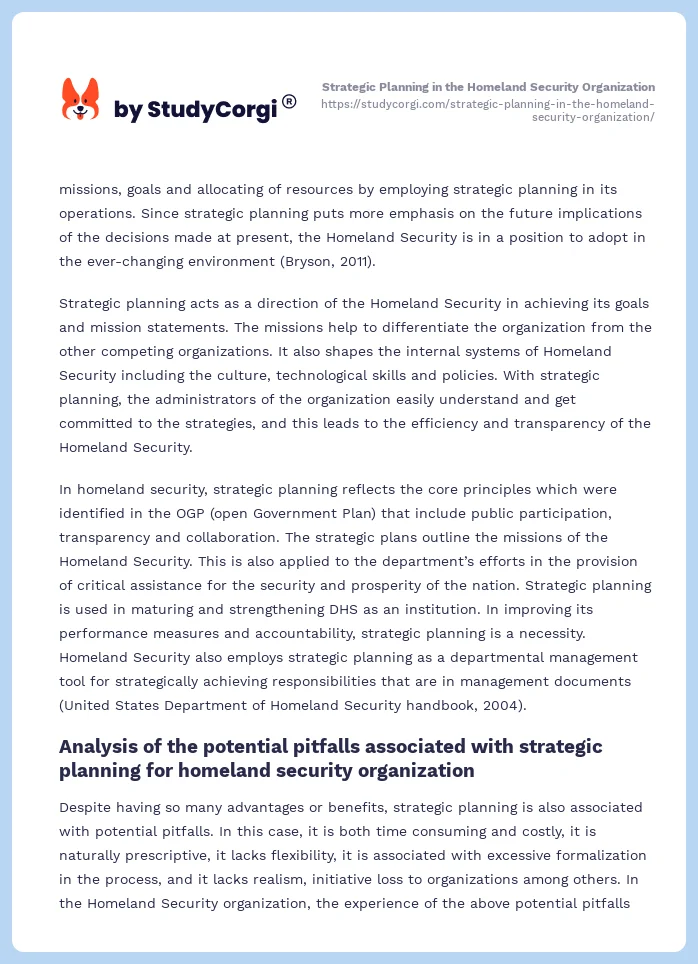 Strategic Planning in the Homeland Security Organization. Page 2