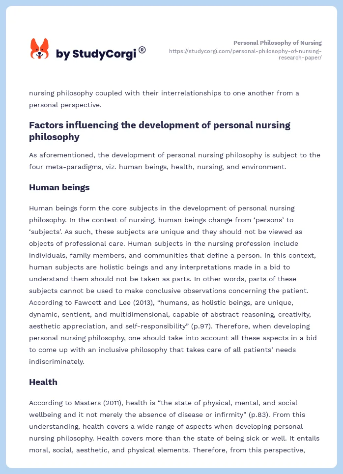 Personal Philosophy of Nursing. Page 2