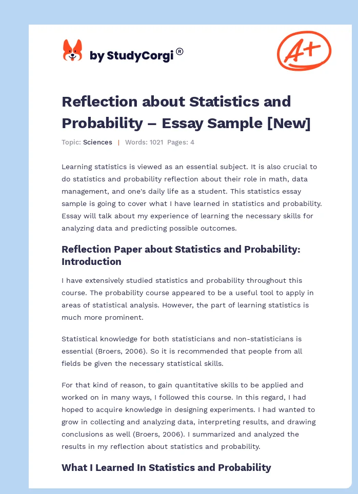 Reflection about Statistics and Probability – Essay Sample [New]. Page 1
