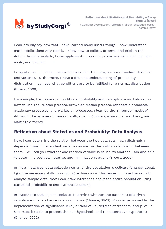 Reflection about Statistics and Probability – Essay Sample [New]. Page 2