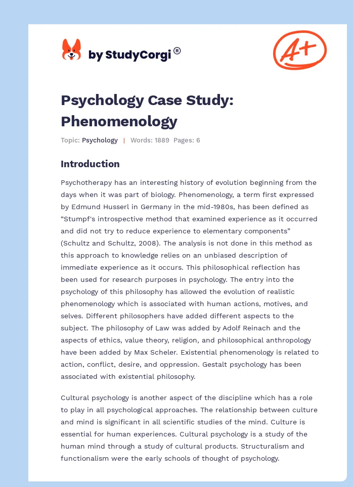 Psychology Case Study: Phenomenology. Page 1