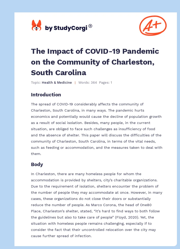 The Impact of COVID-19 Pandemic on the Community of Charleston, South Carolina. Page 1