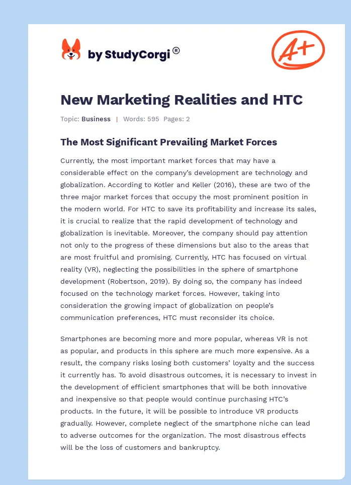 New Marketing Realities and HTC. Page 1