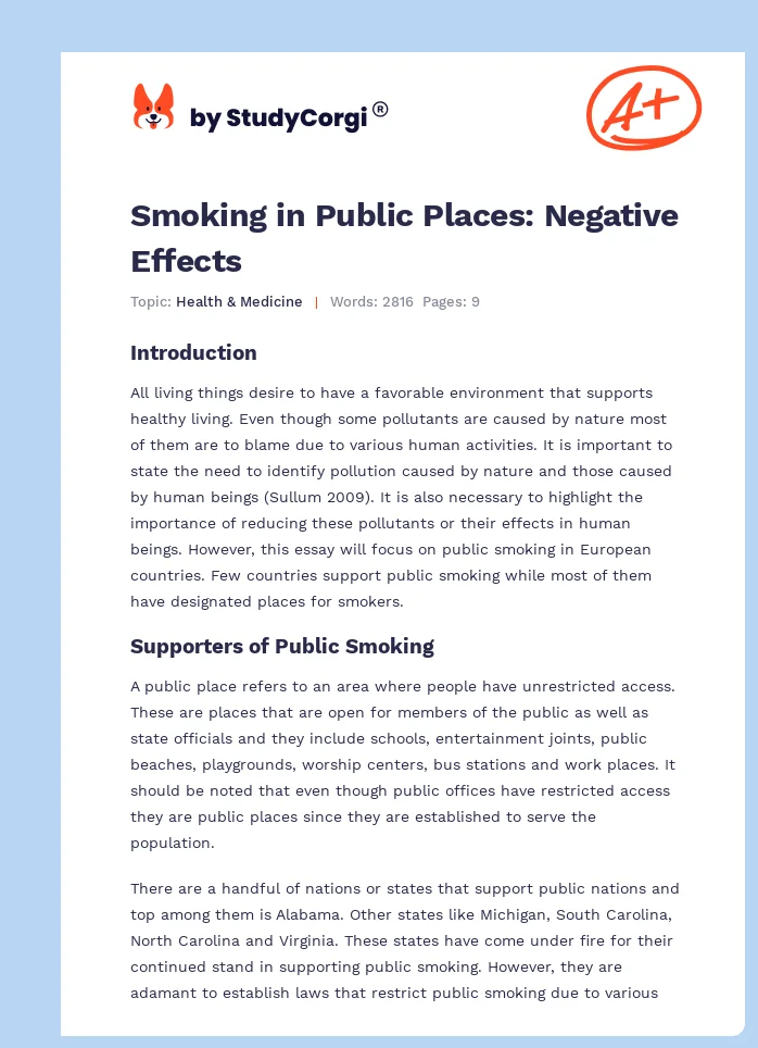Smoking in Public Places: Negative Effects. Page 1