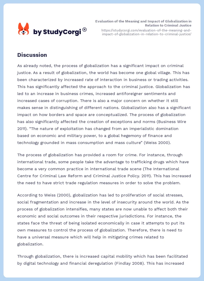 Evaluation of the Meaning and Impact of Globalization in Relation to Criminal Justice. Page 2