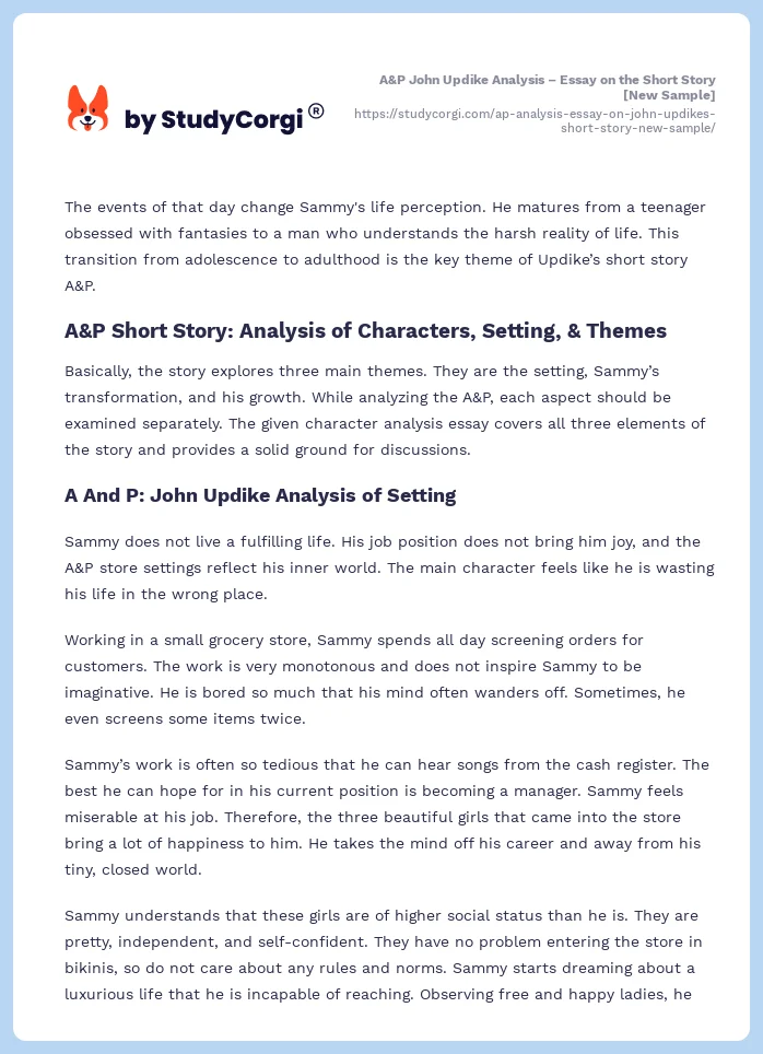 A&P John Updike Analysis – Essay on the Short Story [New Sample]. Page 2