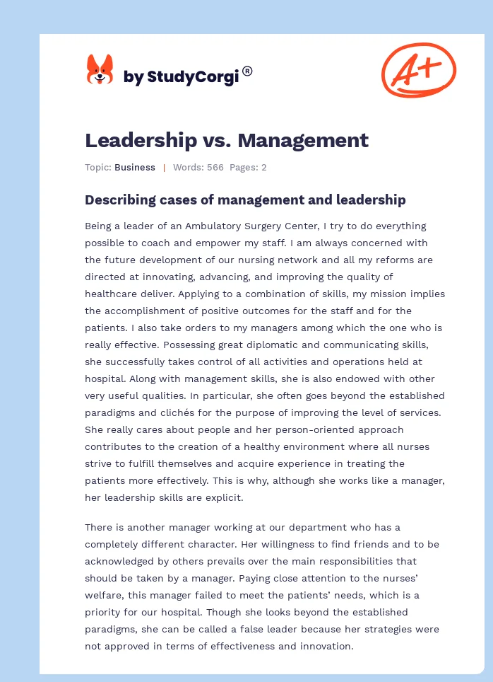 Leadership vs. Management. Page 1