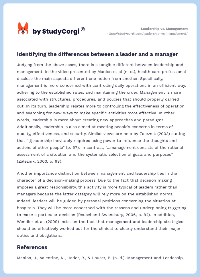 Leadership vs. Management. Page 2