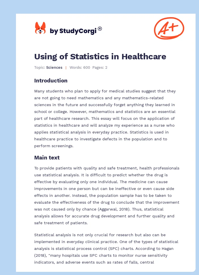Using of Statistics in Healthcare. Page 1