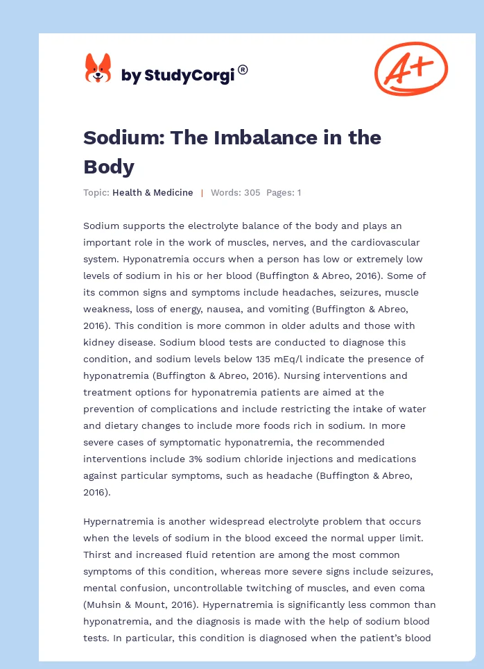 Sodium: The Imbalance in the Body. Page 1