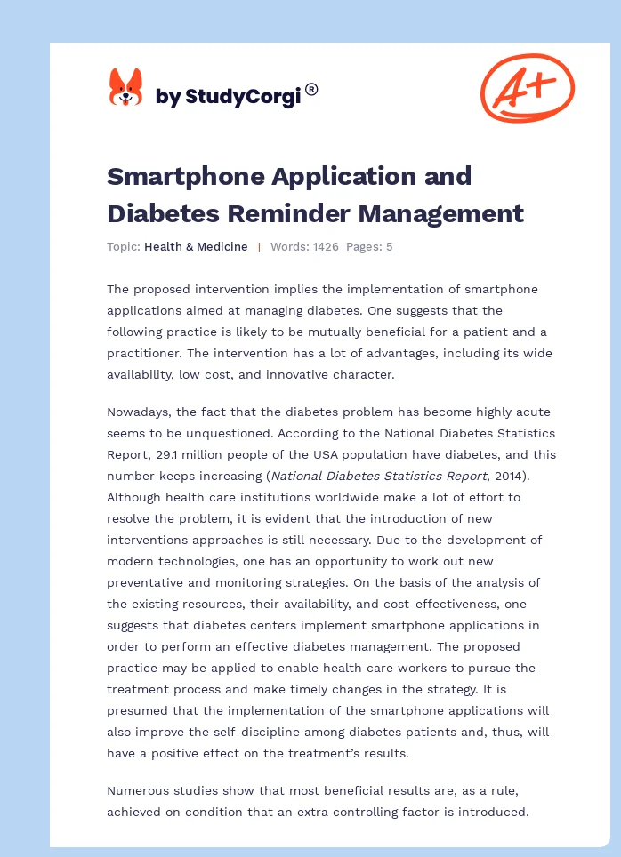 Smartphone Application and Diabetes Reminder Management. Page 1