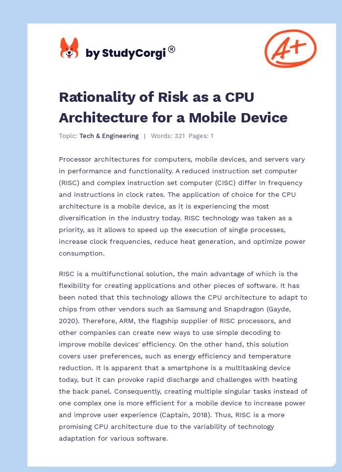 Rationality of Risk as a CPU Architecture for a Mobile Device. Page 1