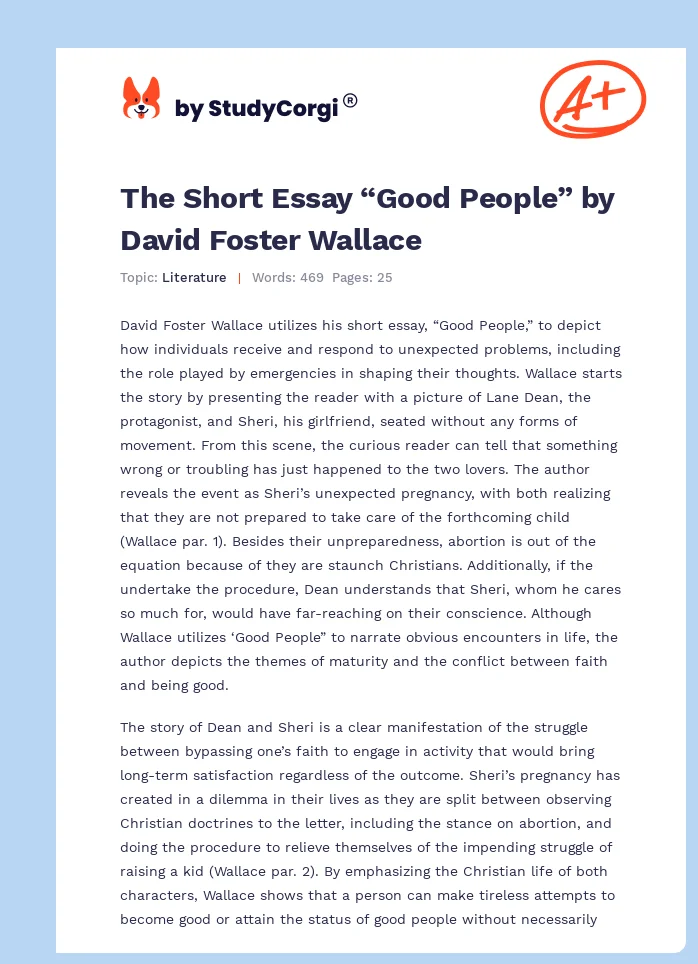 The Short Essay “Good People” by David Foster Wallace. Page 1