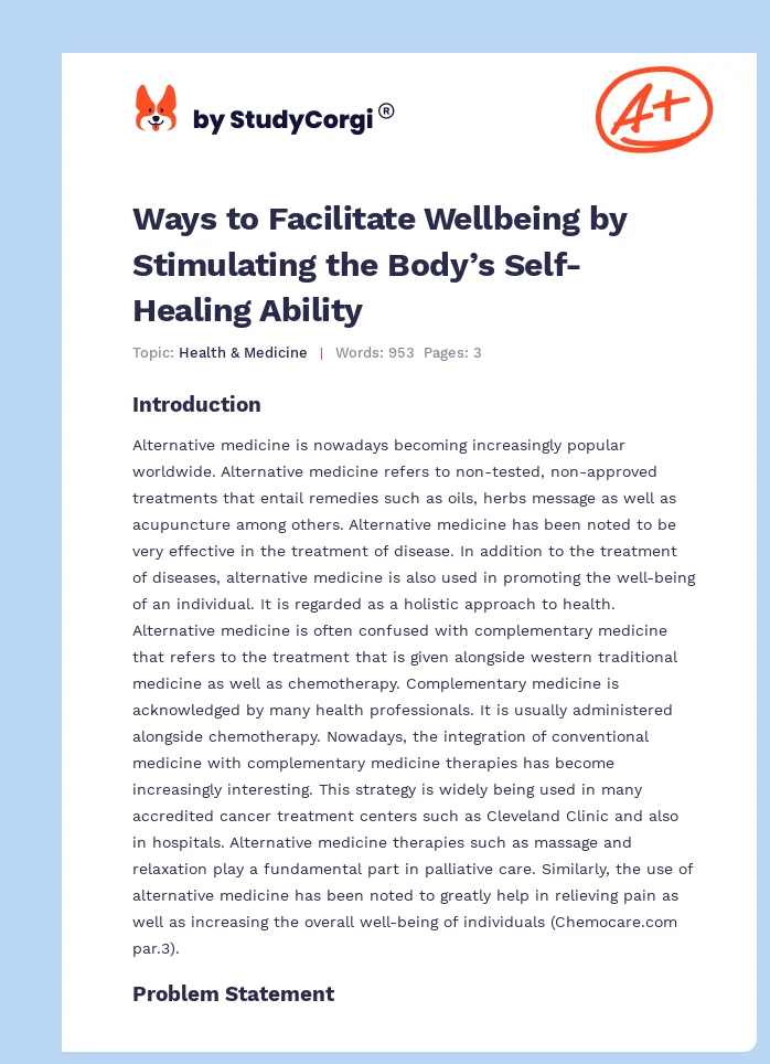 Ways to Facilitate Wellbeing by Stimulating the Body’s Self-Healing Ability. Page 1