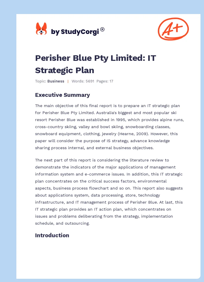 Perisher Blue Pty Limited: IT Strategic Plan. Page 1