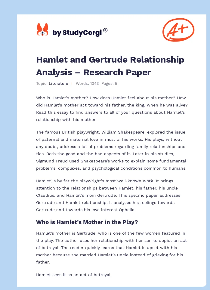 Hamlet and Gertrude Relationship Analysis – Research Paper. Page 1