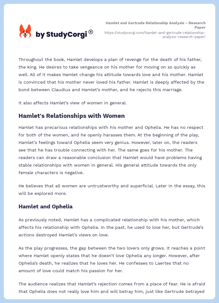 Hamlet and Gertrude Relationship Analysis – Research Paper. Page 2