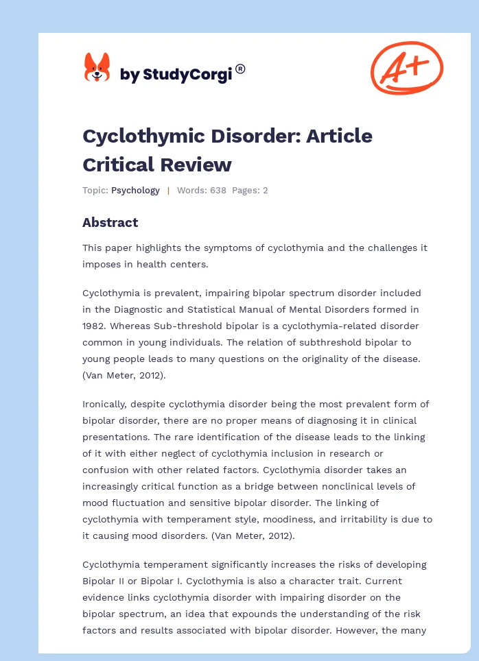 Cyclothymic Disorder: Article Critical Review. Page 1