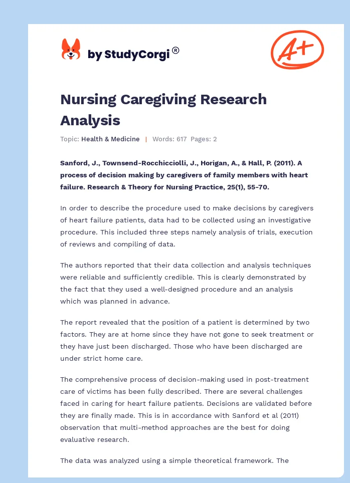 Nursing Caregiving Research Analysis. Page 1