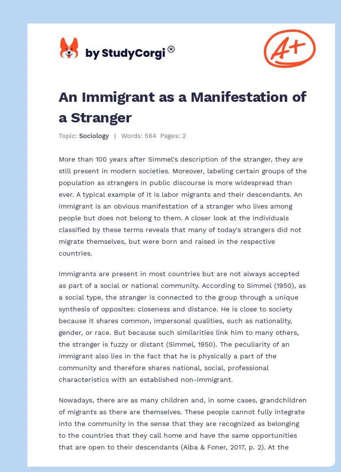 An Immigrant as a Manifestation of a Stranger. Page 1