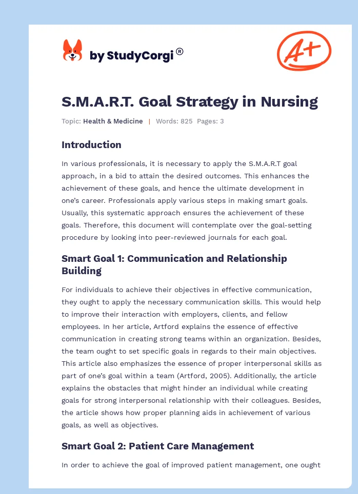 S.M.A.R.T. Goal Strategy in Nursing. Page 1