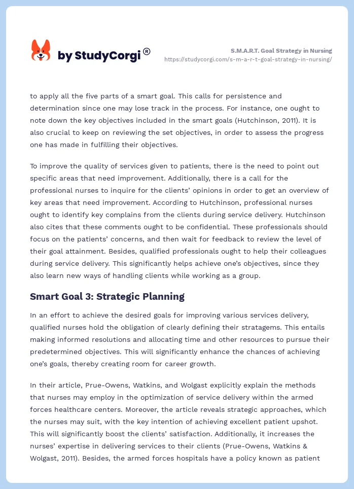 S.M.A.R.T. Goal Strategy in Nursing. Page 2